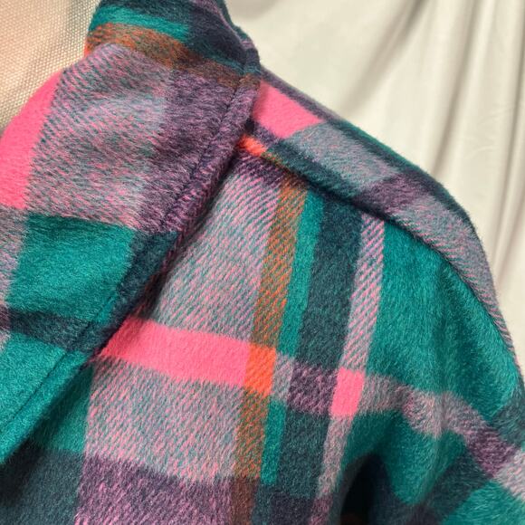 Avec Les Filles Womens 1X Plaid Shacket Green Pink Bright Fall Cozy Soft - Picture 4 of 16